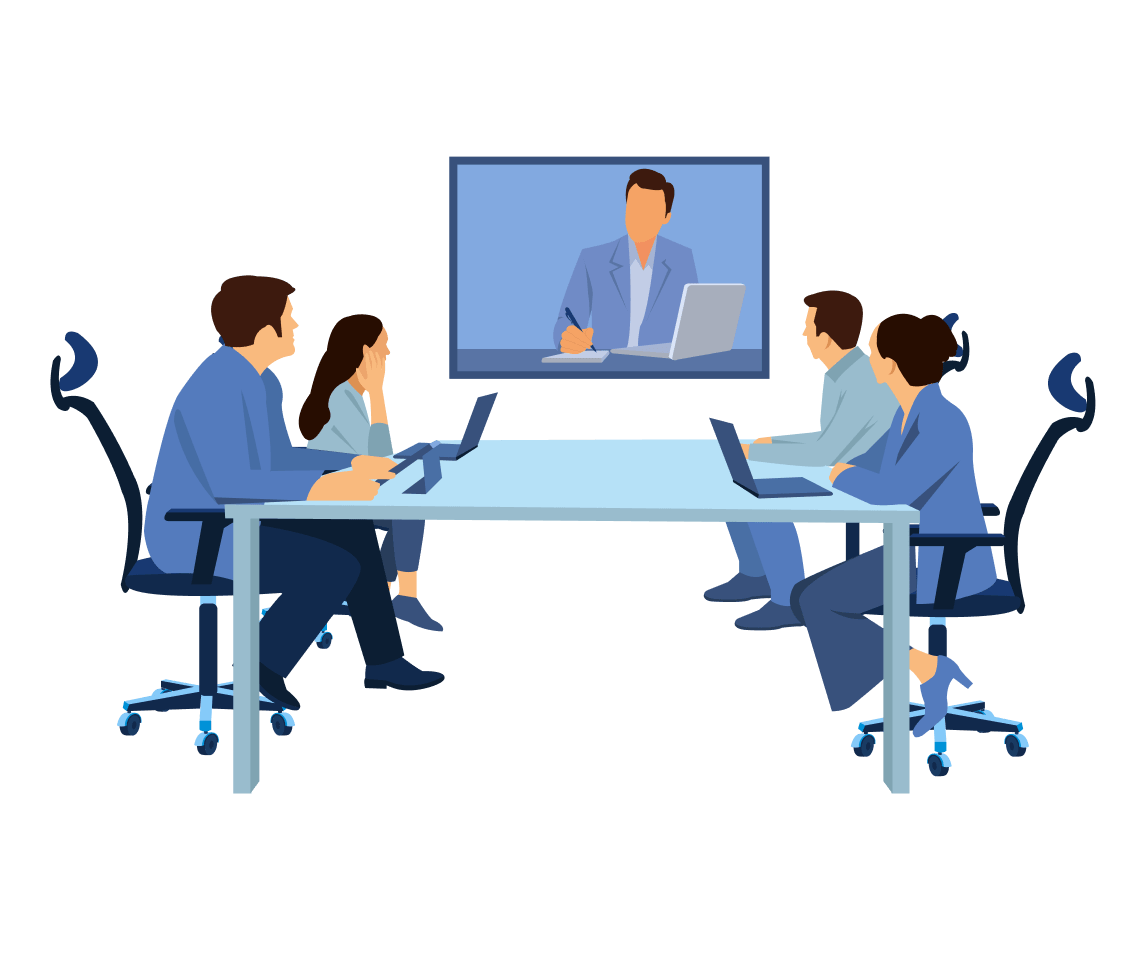 Composite image of a business training session with remote participant on a screen share.